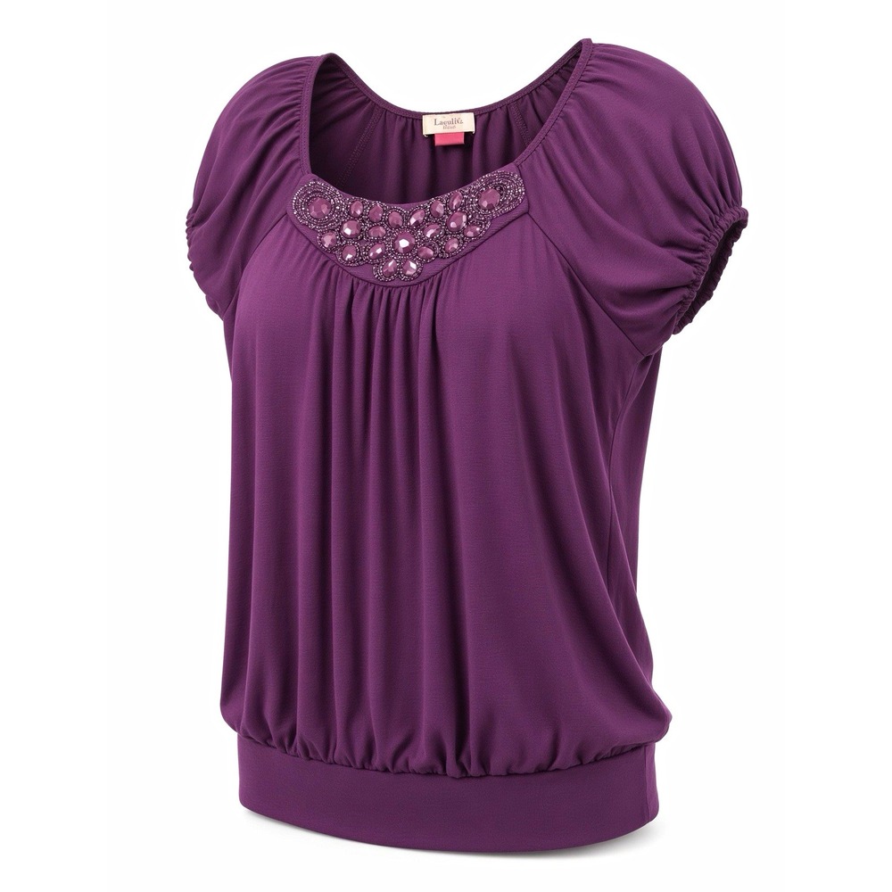 Lavish Plus Purple Beaded Embellished Blouson Top Size Plus (Y2K Style)